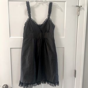Adorable and Comfy Black Silk Dress with Ruffle Details